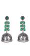  Green Crystal Oxidized Silver Long Jhumka Earrings