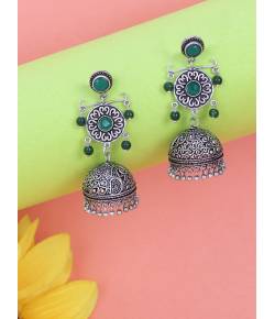 Floral Petite Green Silver Earrings