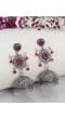 Floral Petite Red Silver Earrings