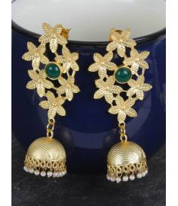 Gold plated Green Long Jhumka Earrings
