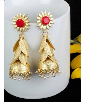 Gold plated Red Crystak Jhumka Earrings
