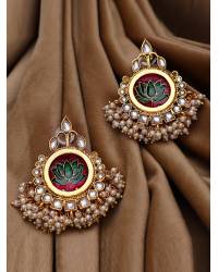 Buy Online Royal Bling Earring Jewelry Kundan Faux Red Pearl Necklace Set With Earring & Tika Jewellery RAS0133