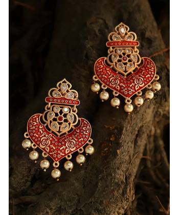Gold Plated Red Drop Earrings 