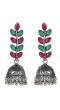 Oxidized Gold Red-Green Crystal Jhumka Earrings