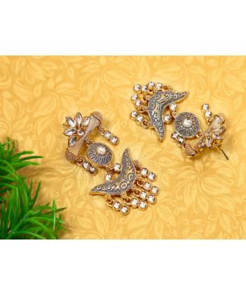 Traditional Gold Plated Long Dangler Earrings 