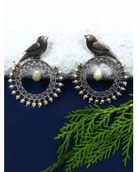 Buy Online Royal Bling Earring Jewelry Oxidised Silver Peacock Design SkyGreen Stones Ethnic Large Jhumka-Jhumki Earrings RAE1290 Jewellery RAE1290
