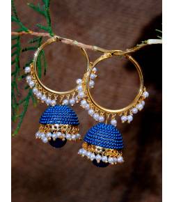 Gold Plated With Blue Pearls Jhumki Earrings 