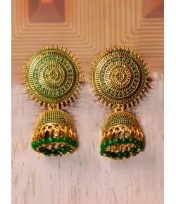 Traditional Gold Plated Green Jhumki Earrings 