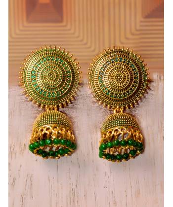 Traditional Gold Plated Green Jhumki Earrings 