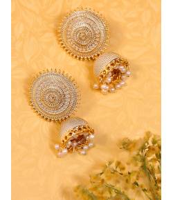 Gold Plated White Pearls Jhumki Earrings 