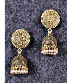 Traditional Gold Plated White Pearls Jhumki Earrings 