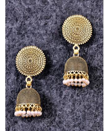Traditional Gold Plated White Pearls Jhumki Earrings 