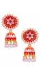 Red With White Pearls Jhumka Earrings 