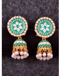 Buy Online Royal Bling Earring Jewelry Kundan Faux Green Pearl Necklace Set With Earring & Tika Jewellery RAS0135