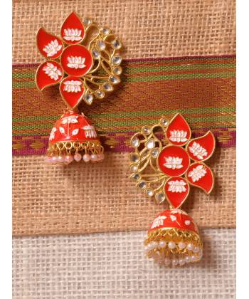 Oxidised Red Gold Plated Traditional Jhumki Earrings 