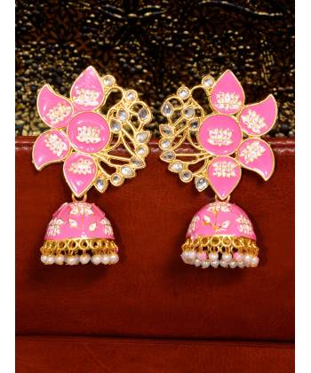 Oxidised Pink Gold Plated Traditional Jhumki Earrings 