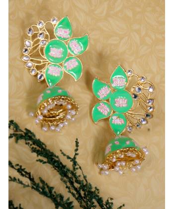 Oxidised Green Gold Plated Traditional Jhumki Earrings 
