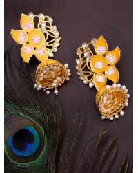 Buy Online Royal Bling Earring Jewelry Gold-Plated Light Red Kundan & Pearl Jhumka Earrings RAE1612 Jewellery RAE1612