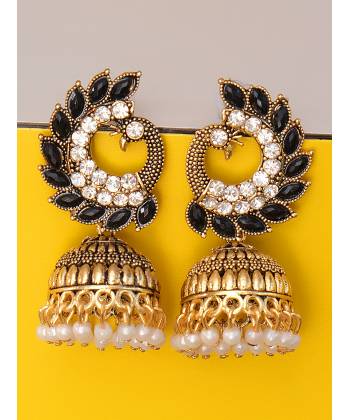 Oxidised Gold Plated Black Jhumki Earrings 