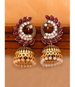 Traditional Gold Plated Red Jhumka Earrings 