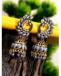 Buy Online Crunchy Fashion Earring Jewelry Gold Plated Meenakari Floral Pink Jhumka Earrings With White Pearl RAE0906 Jewellery RAE0906
