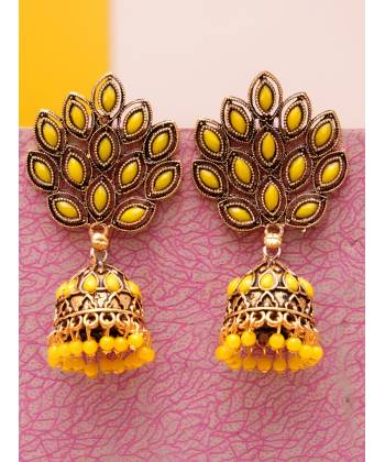 Traditional Gold Plated Yellow Jhumka Earrings 