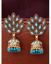 Buy Online Royal Bling Earring Jewelry Gold-plated Leaf Design Precious Blue Stones Gold Jhumka RAE1321 Jewellery RAE1321