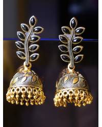 Buy Online Crunchy Fashion Earring Jewelry Oxidized Gold Red-Green Crystal Jhumka Earrings Jhumki RAE0349