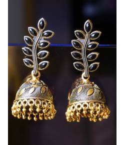 Traditional Gold Plated Black Jhumka Earrings 