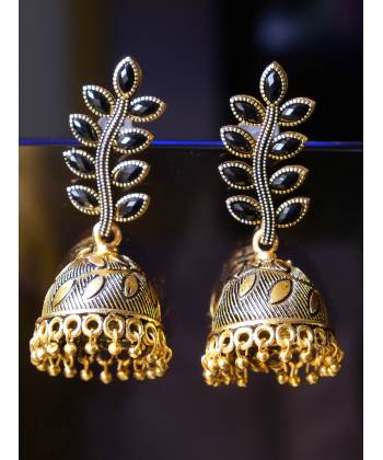 Traditional Gold Plated Black Jhumka Earrings 