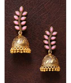Traditional Gold Plated Pink Jhumki Earrings 