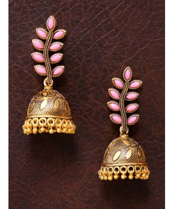 Traditional Gold Plated Pink Jhumki Earrings 