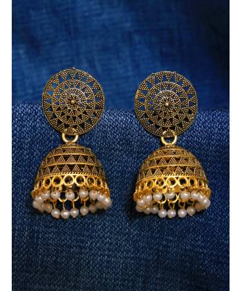 Oxidized Gold Plated Cutout Jhumka Earrings