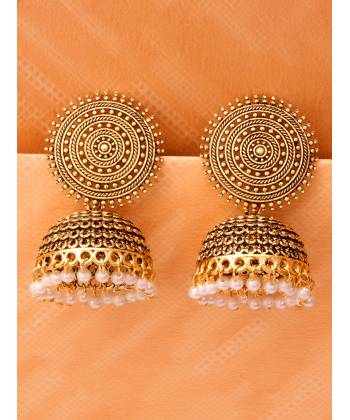 Oxidised Gold Plated Jhumki Earrings 
