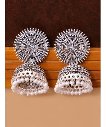 Oxidised Silver Jhumka  Earrings 