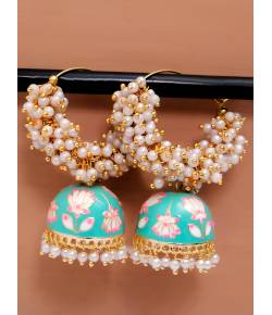 Gold  Plated  White  Pearls Jhumki  Earrings.