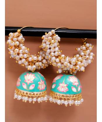 Gold  Plated  White  Pearls Jhumki  Earrings.