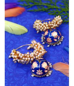 Gold Plated White Pearls Jhumka Earrings 