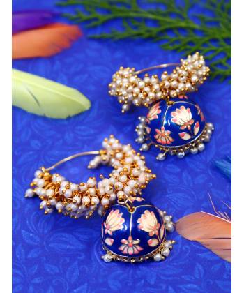 Gold Plated White Pearls Jhumka Earrings 