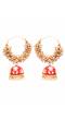 Gold Plated White Pearls Red Hoops Jhumka Earrings 