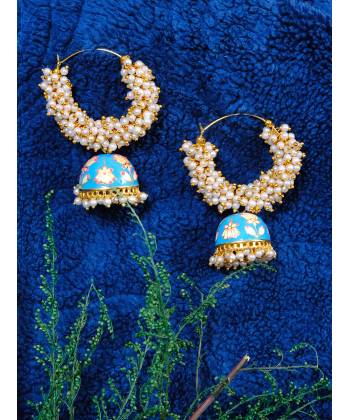 Gold Plated White Pearls Hoop Jhumka Earrings