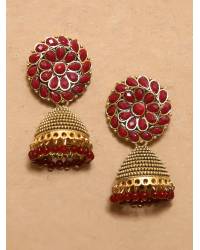 Embellished Gold Plated  Maroon Jhumka Earrings