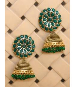 Gold Plated Green Jhumka Earrings