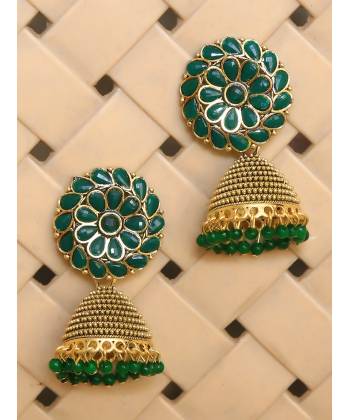 Gold Plated Green Jhumka Earrings