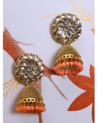 Buy Online Crunchy Fashion Earring Jewelry Crunchy Fashion Gold-Plated Kundan Green Floral  Earring Set RAE2127 Jhumki RAE2127