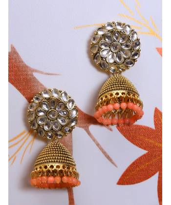 Gold Plated White  Jhumka Earrings 