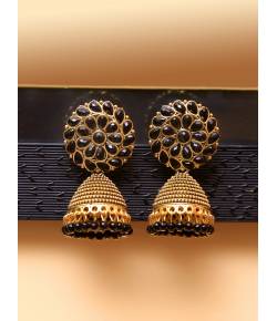 Gold Plated Black Jhumka Earrings 