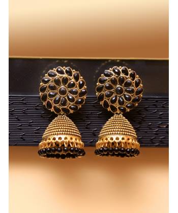 Gold Plated Black Jhumka Earrings 