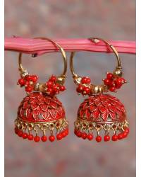 Buy Online Royal Bling Earring Jewelry Ethnic Gold-Plated Jadau Maroon Kundan Long Pearl Earrings RAE1764 Jewellery RAE1764
