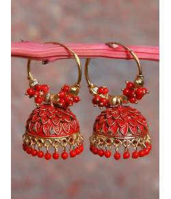 Traditional Red Jhumki Earrings 